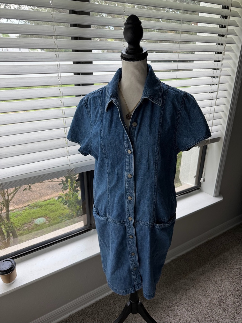 Vintage 90s Classic Short-Sleeve Denim Shirt Dress - Blue Marsh Landing Blues